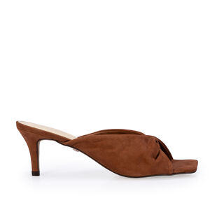 MULE SALTO M&Eacute;DIO MARROM DE COURO