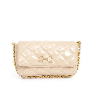 BOLSA PEQUENA NUDE SEDA VERNIZ  MATELASS&Ecirc; AL&Ccedil;A CORRENTE