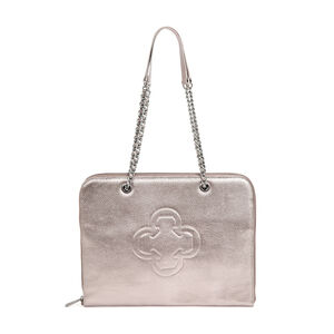 PASTA NOTEBOOK CINZA DE COURO METALIZADA