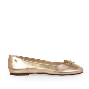 SAPATILHA DOURADA METALIZADA COURO BICO REDONDO
