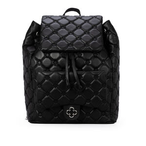 MOCHILA FEMININA PRETA DE COURO MONOGRAMA