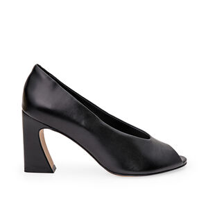 PEEP TOE PRETO DE COURO SALTO ALTO