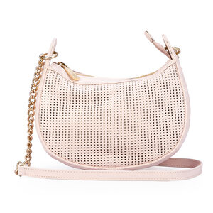 BOLSA PEQUENA ROSA PE&Ocirc;NIA DE COURO VAZADO