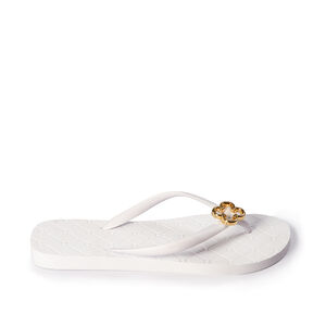 CHINELO DE DEDO BRANCO MONOGRAMA LOGO DOURADO