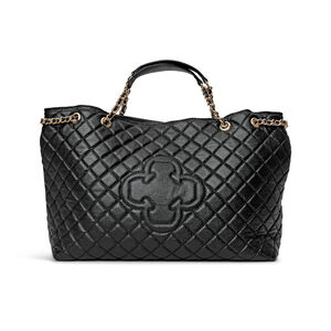 BOLSA PRETA DE COURO COM ALÇA CORRENTE DOURADA HOBO CARINA