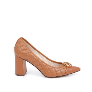 SCARPIN SALTO BLOCO DE COURO CARAMELO MATELASS&Ecirc;