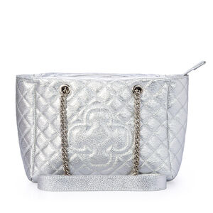 BOLSA CARINA PRATA DE COURO MATELASSÊ HOBO