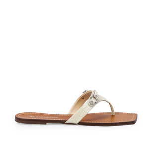 CHINELO RASTEIRO DE COURO BRANCO DUNA BICO QUADRADO