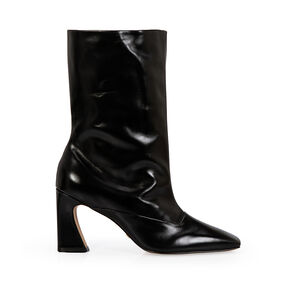 BOTA CANO M&Eacute;DIO PRETA COURO SALTO BLOCO