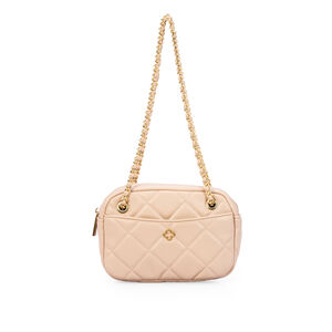 BOLSA PEQUENA NUDE SEDA MATELASS&Ecirc; COM AL&Ccedil;A CORRENTE