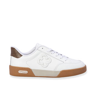 TÊNIS FEMININO BRANCO DE COURO MONOGRAMA AMARRAÇÃO