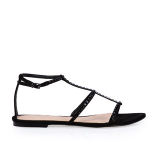 SAND&Aacute;LIA RASTEIRA DE COURO NOBUCK PRETA PEDRARIAS