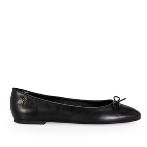 SAPATILHA PRETA COURO BICO REDONDO LA&Ccedil;O