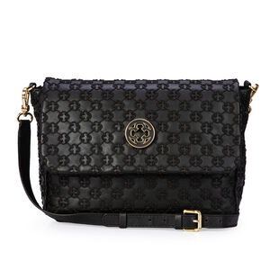 BOLSA PRETA DE COURO MONOGRAMA BORDADO