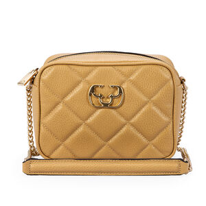 BOLSA TIRACOLO BEGE SAVANA DE COURO MATELASS&Ecirc; AL&Ccedil;A CORRENTE