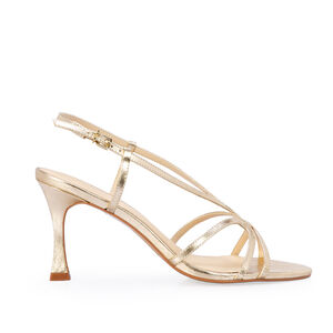 SAND&Aacute;LIA SALTO ALTO DOURADA METALIZADA DE COURO