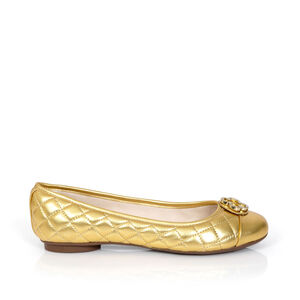 SAPATILHA CATHERINE COURO DOURADA METALIZADA MATELASS&Ecirc;