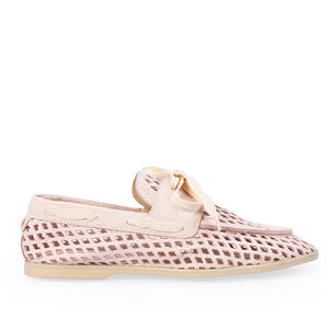 LOAFER MOCASSIM ROSA PE&Ocirc;NIA DE COURO NOBUCK VAZADO