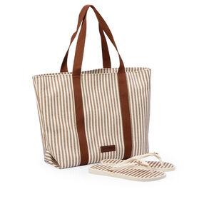 KIT CHINELO DE DEDO CARAMELO + BOLSA LISTRADA