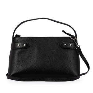 BOLSA M&Eacute;DIA PRETA DE COURO TOTE