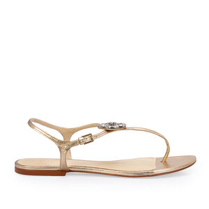 SANDÁLIA RASTEIRA DOURADA DE COURO PEDRARIAS