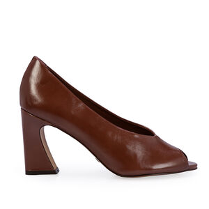 PEEP TOE MARROM ÉBANO DE COURO SALTO ALTO