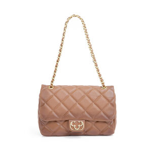 BOLSA SHOULDER BAG MARROM DE COURO MATELASSÊ COM ALÇA CORRENTE