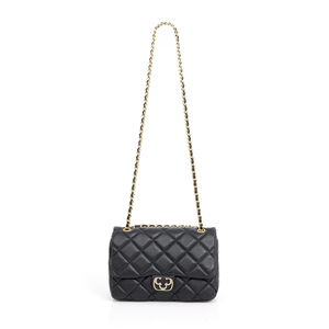 BOLSA SHOULDER BAG PRETA DE COURO COM ALÇA CORRENTE MATELASSÊ