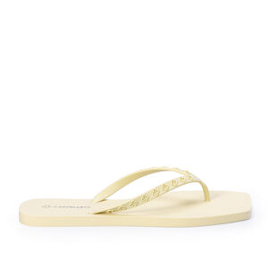 CHINELO DE DEDO BICO QUADRADO CREME BRULLE TIRAS MONOGRAMA