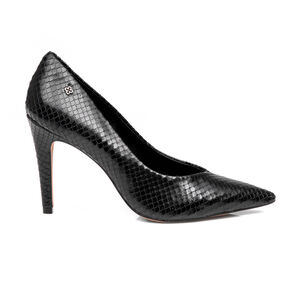 SCARPIN SALTO ALTO FINO PRETO DE COURO PITONE