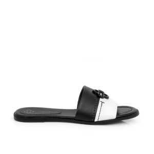 CHINELO PRETO E BRANCO RASTEIRA COURO