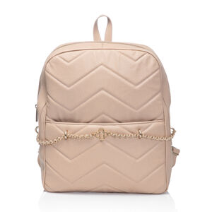 MOCHILA FEMININA DE COURO NUDE DETALHE CORRENTE