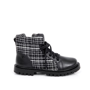 BOTA INFANTIL PRETA E BRANCA COURO TWEED
