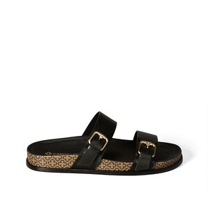 PAPETE PRETO DE COURO MONOGRAMA COM FIVELAS