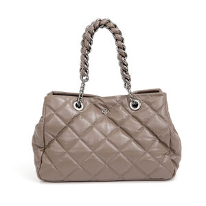 BOLSA SHOPPER MÉDIA DE COURO CINZA PETRA MATELASSÊ