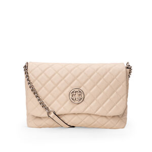 BOLSA BEGE VANILLA DE COURO MATELASSÊ SHOULDER BAG