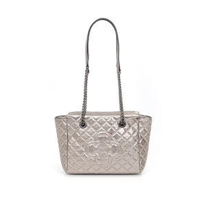BOLSA MÉDIA COURO CINZA PEWTER MATELASSÊ HOBO