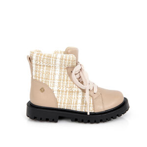 BOTA INFANTIL DE COURO NUDE SEDA TWEED TRATORADA