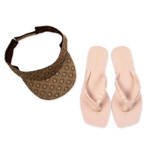 KIT CHINELO DE DEDO ROSA PE&Ocirc;NIA + VISEIRA MONOGRAMA