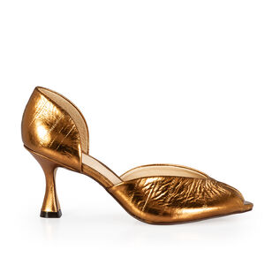 PEEP TOE SALTO ALTO COURO METALIZADO BRONZE