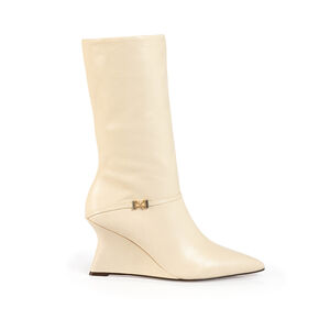 BOTA CANO MÉDIO DE COURO BEGE VANILLA SALTO ANABELA