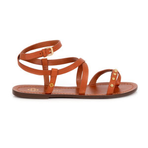 SANDÁLIA RASTEIRA COURO CARAMELO CAMEL TACHAS