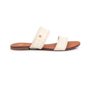 CHINELO RASTEIRA BEGE RÁFIA COURO CROCHET