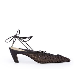 SCARPIN SLINGBACK MARROM TOBACCO DE COURO TRAMADO