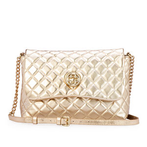 BOLSA M&Eacute;DIA DOURADA DE COURO MATELASS&Ecirc; SHOULDER BAG