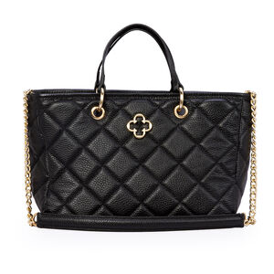 BOLSA TOTE PRETA DE COURO MATELASS&Ecirc;