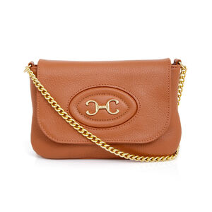 BOLSA PEQUENA CARAMELO DE COURO ALÇA CORRENTE