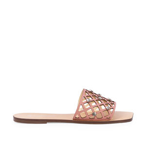 CHINELO SLIDE ROSA MALVA DE COURO VAZADO