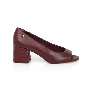 SAPATO PEEP TOE SALTO BAIXO DE COURO BORDÔ