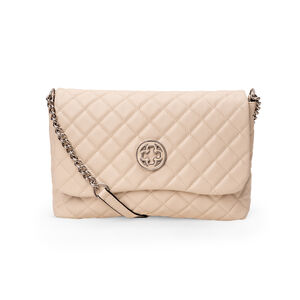 BOLSA BEGE VANILLA DE COURO MATELASSÊ SHOULDER BAG